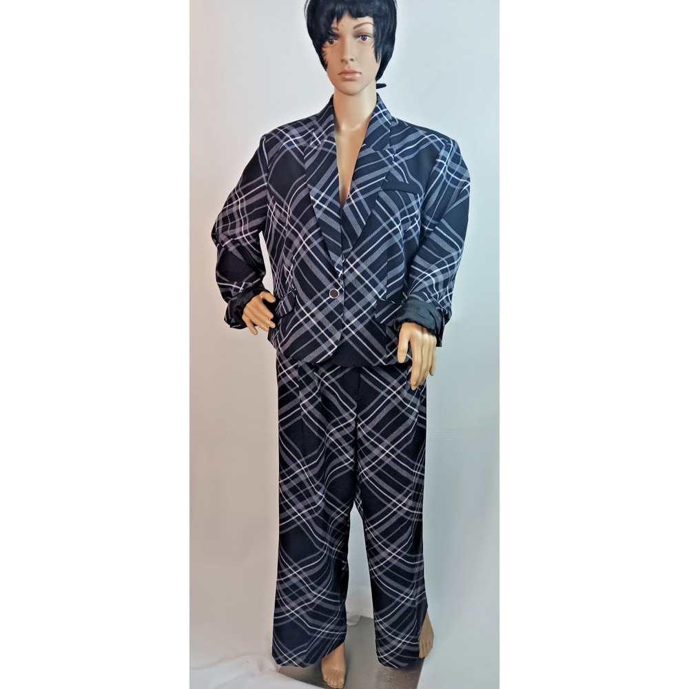 CATO women's 2 piece black gray Long sleeve Jacket Pants Striped suit XL / 12P